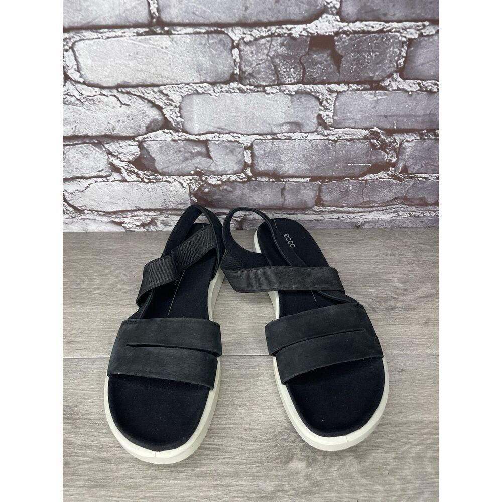 ECCO Yuma Black Nubuck Leather Stretch Wedge Strappy Sandals Women 41EU/10.5M US - Picture 15 of 16